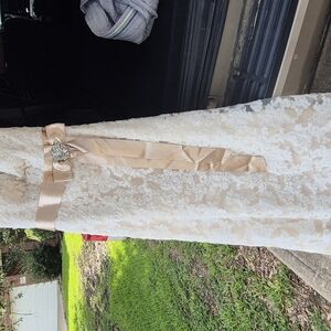 Maggie Sottero Cream Lace Wedding Dress with Gold Accents